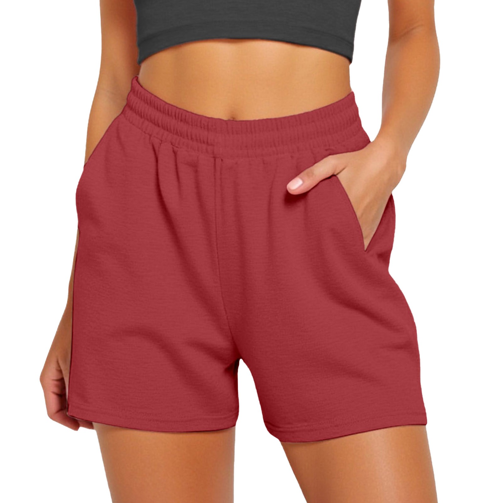 thumbnail image 2 of Pantalones cortos de running de cintura alta con cordón y bolsillos para mujer - Pantalones cortos deportivos elásticos de cintura alta para verano, XS-XXXL, 2 of 6